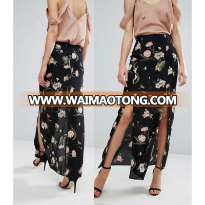 New style women pencil skirt long high waist with floral print bodycon maxi skirt